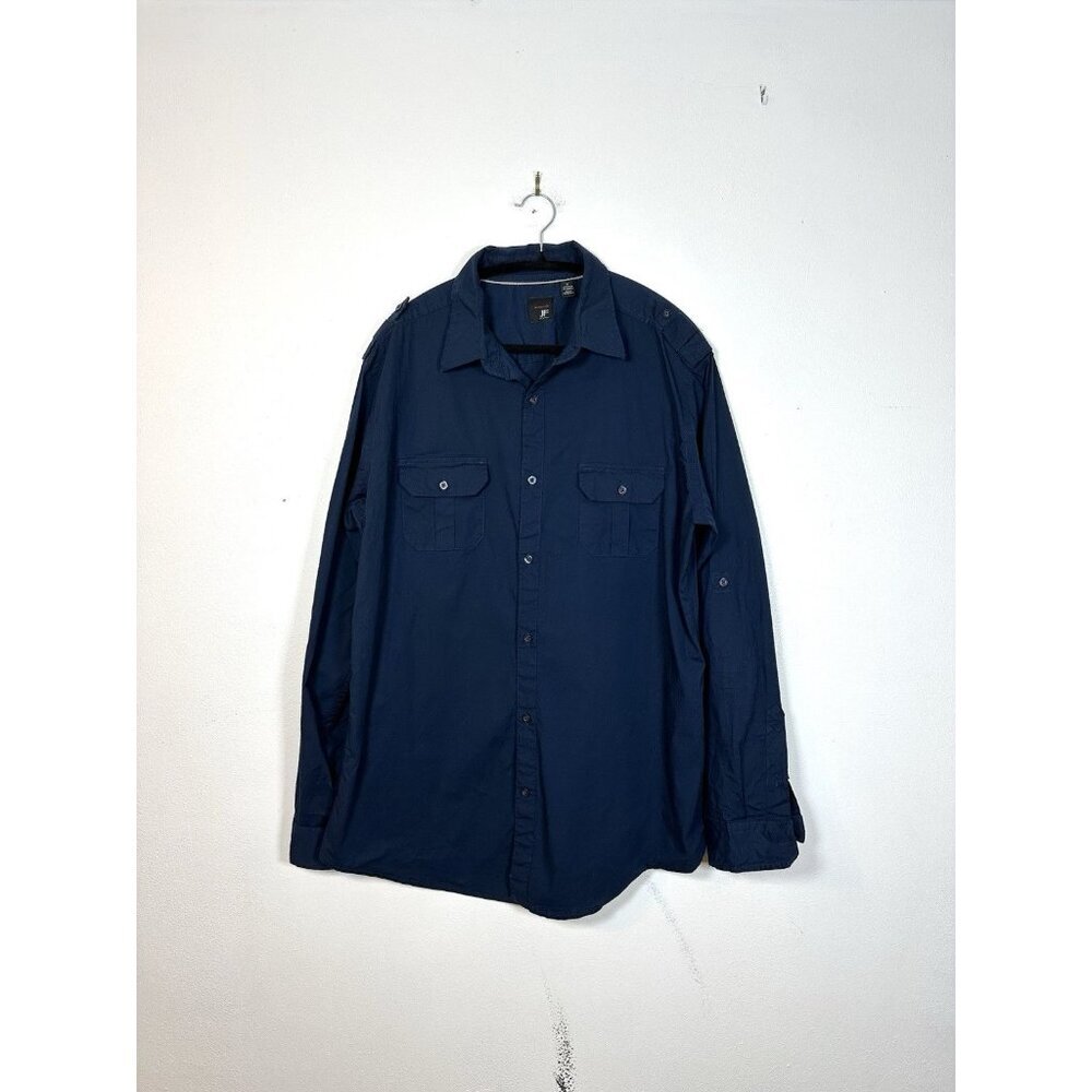 J Ferrar Modern Fit JF Men's Button Down Shirt Size XL Navy‎ blue Long Sleeve